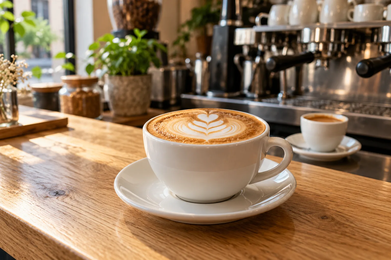 Cappuccino tejhabbal egy kávézó pultján; illusztráció