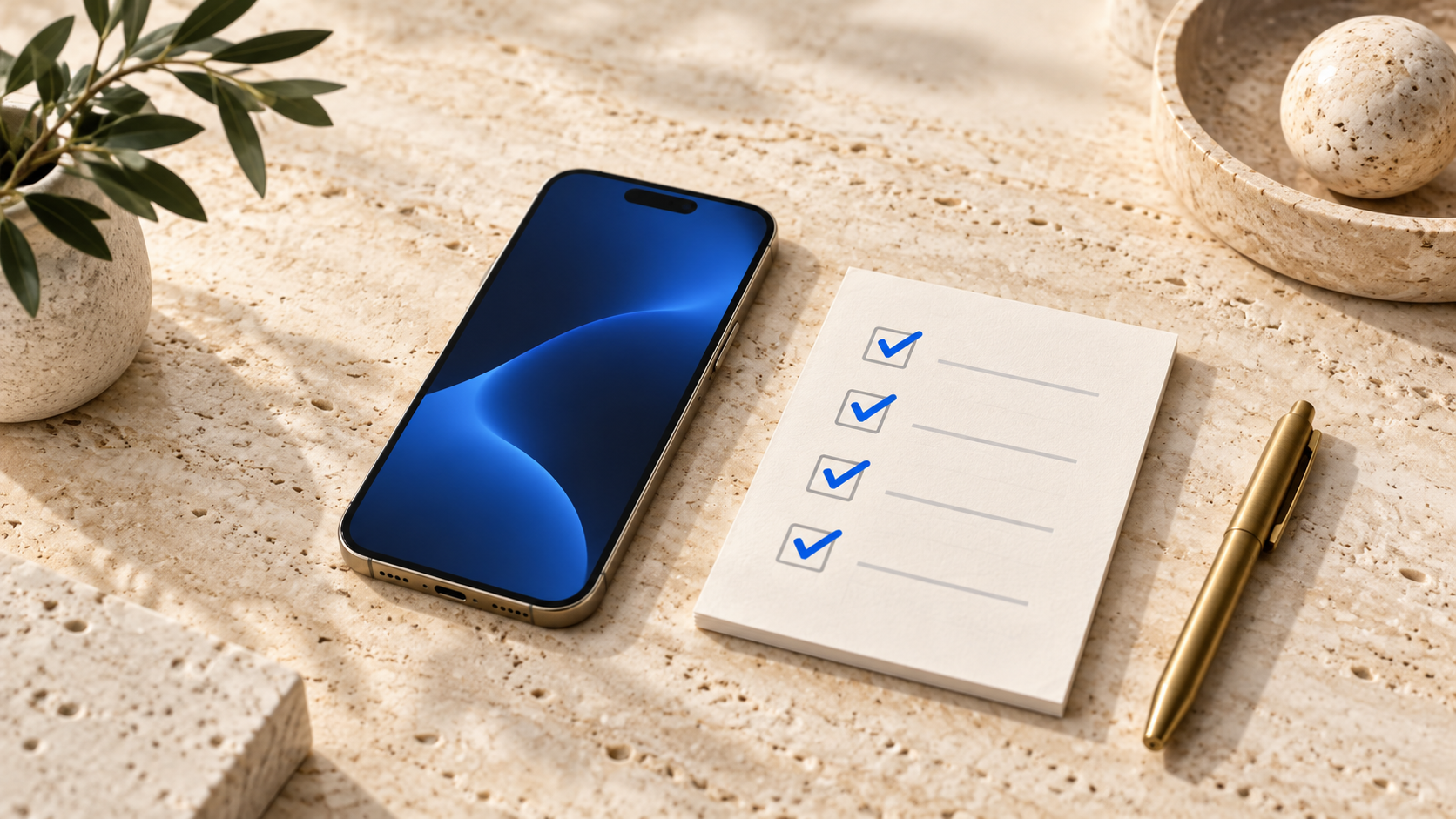 Generált koncepcióillusztráció: egy telefon és ellenőrző jelölések egy munkalapon.